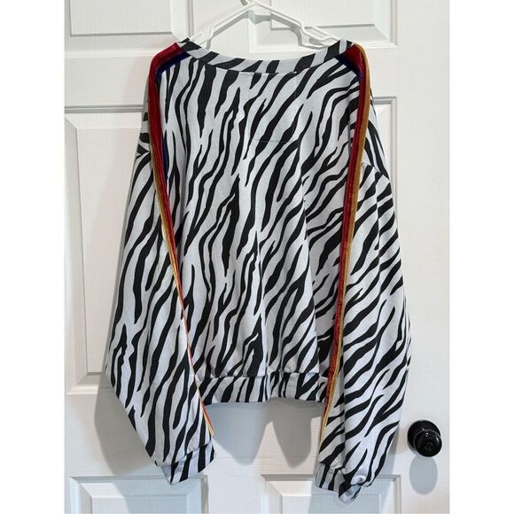 NWT Aviator Nation Classic Zebra Print Relaxed Fit Crewneck Sweatshirt Women's - Picture 10 of 14